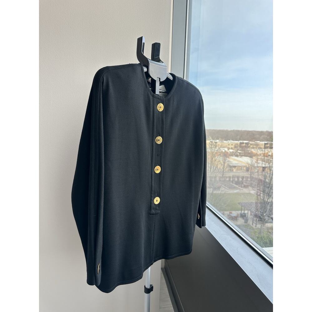 CAROLYNE ROEHM Black Knit Cardigan Sweater Gold Button Women's Long Sleeve